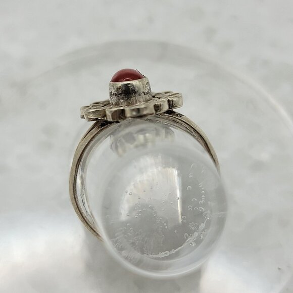 925 Sterling Silver Coral Ring 6.5 - Picture 4 of 6